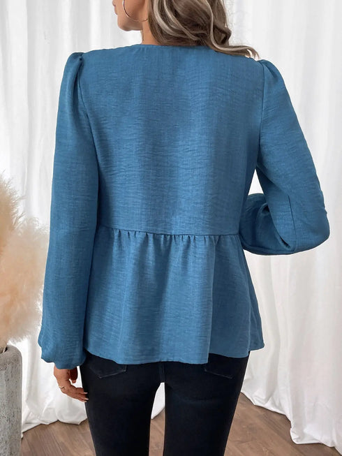 'Sorrel' Tie Up Front Puff Sleeve Blouse - Celes Fashion